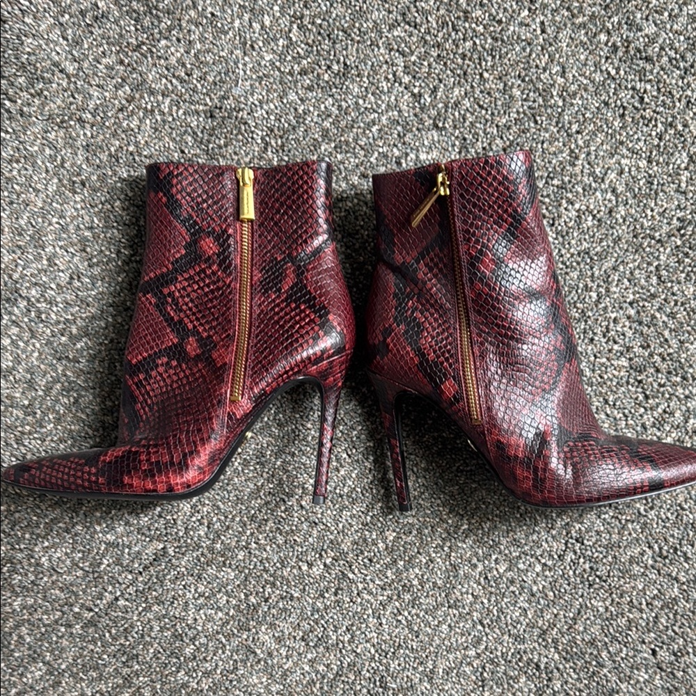 Michael Kors Burgundy Snake Print Heeled Boots